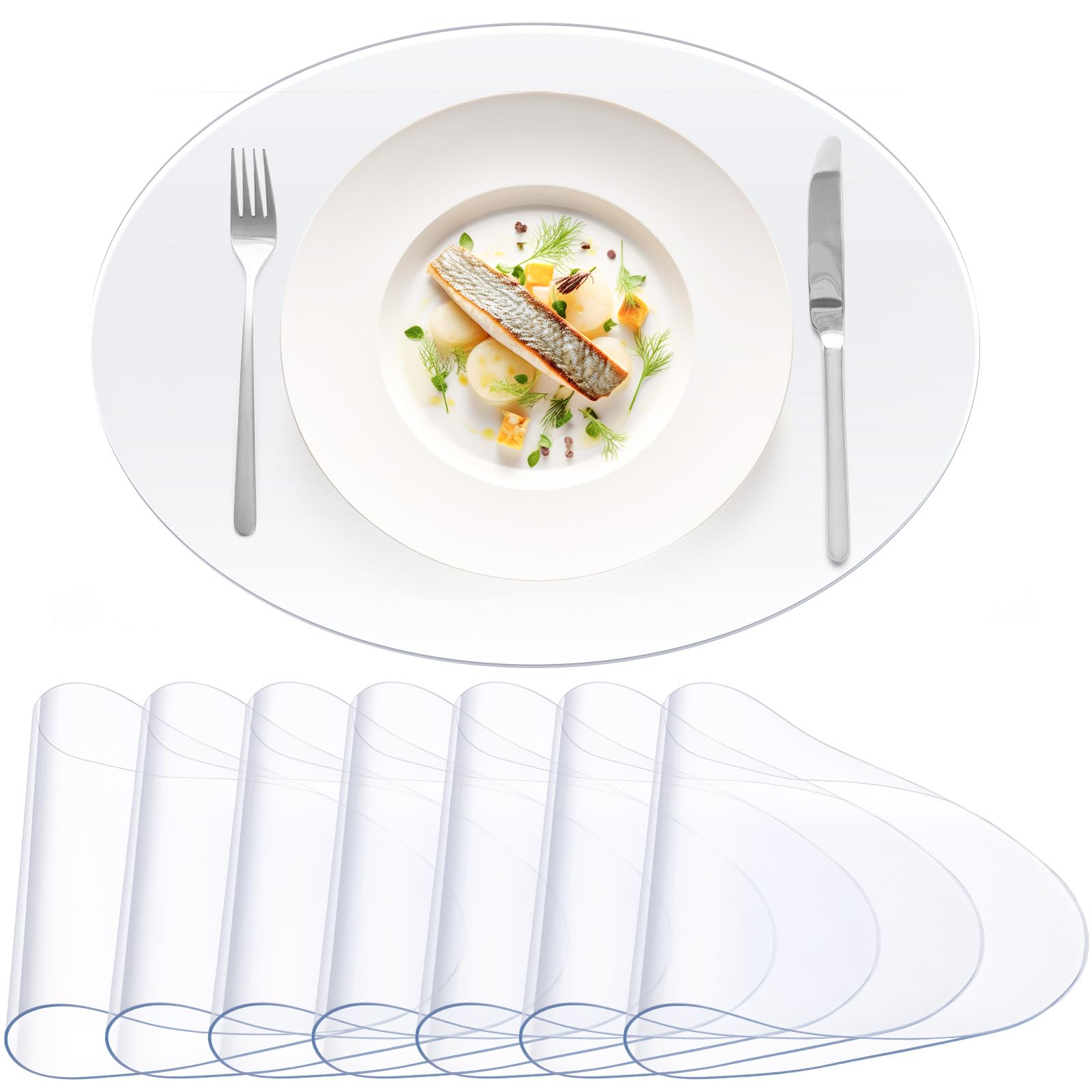 8 Pcs Clear Plastic Placemats 13 x 19 Inch Oval Table Protector PVC Placemat 2mm Thick Waterproof Oil Proof Table Cover for Dining Kitchen Counter Desk Drawing