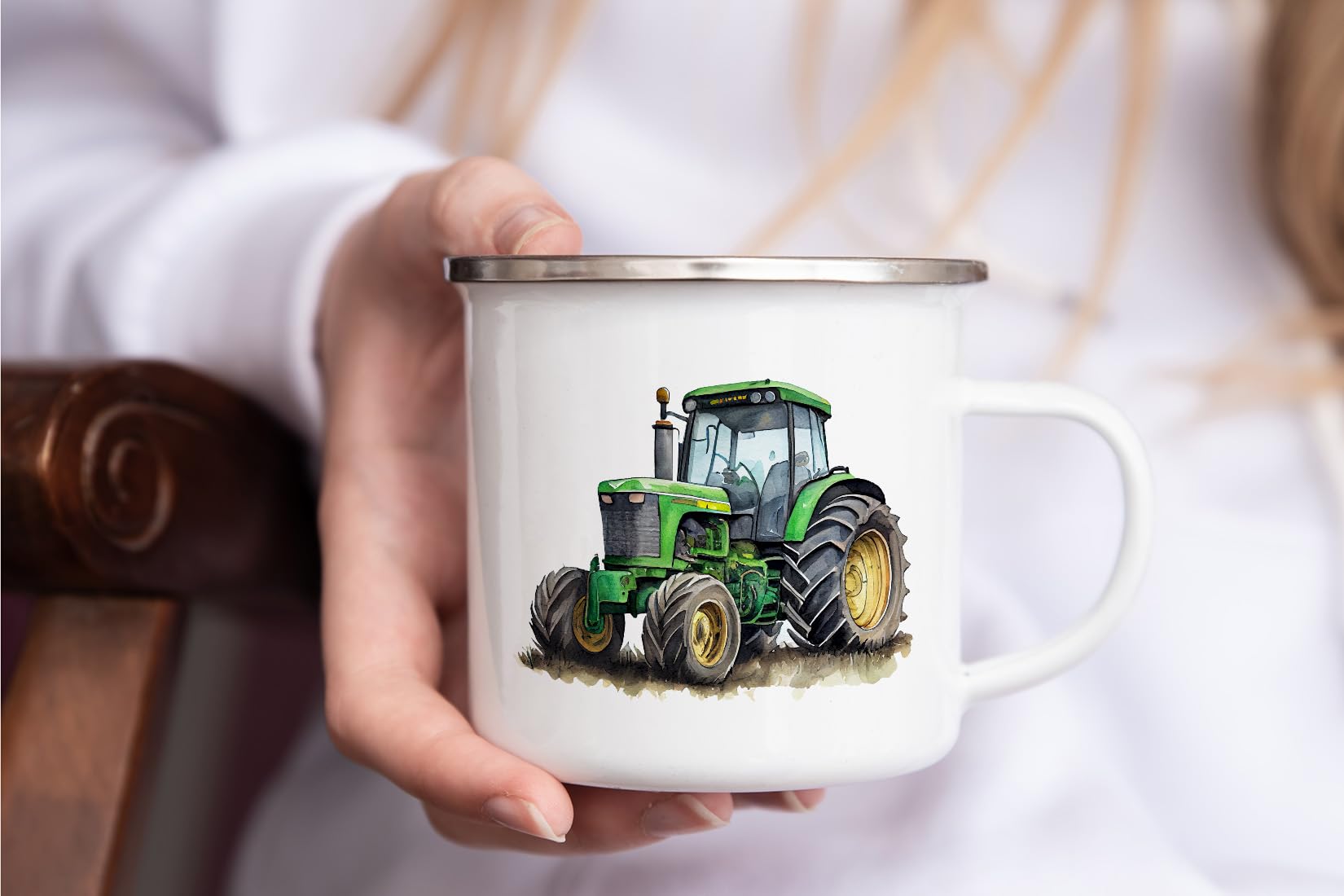 MAXIKIWI - Tasse à Café Ou à Thé En Céramique Lisse Et Durable Pour La Maison Ou Le Bureau – Parfait Pour Toutes Les Occasions – Aquarelle Tracteur Agricole – 300 Ml