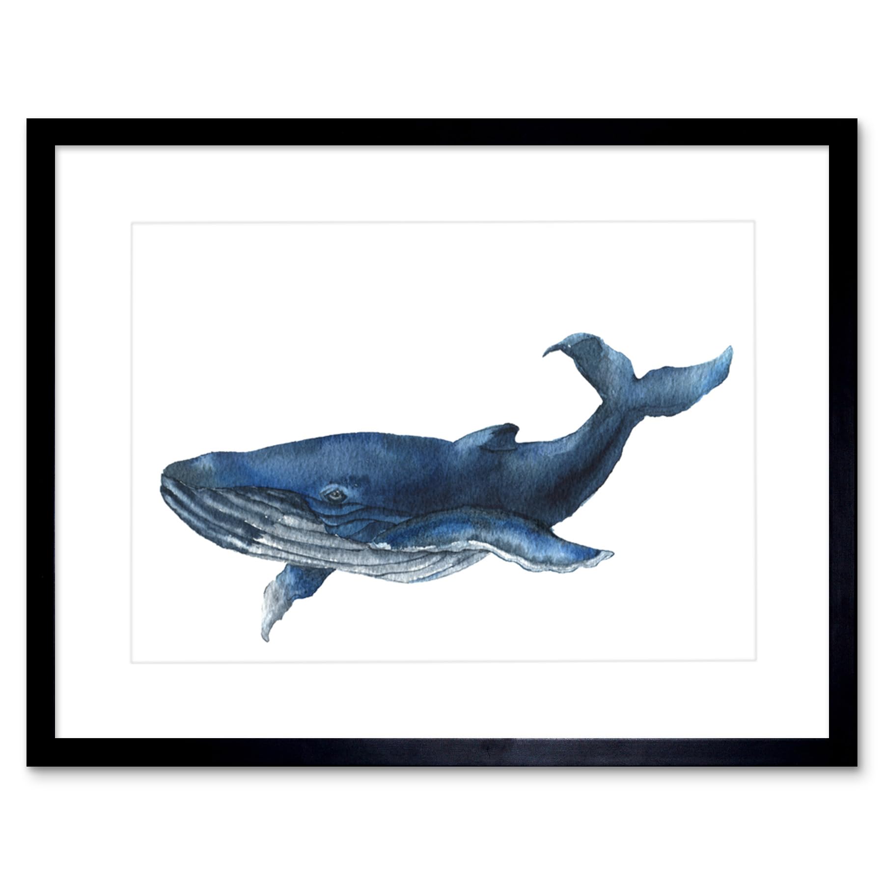 Wee Blue Coo Blue Whale Watercolour Art Print Framed Poster Wall Decor 9x7 inch