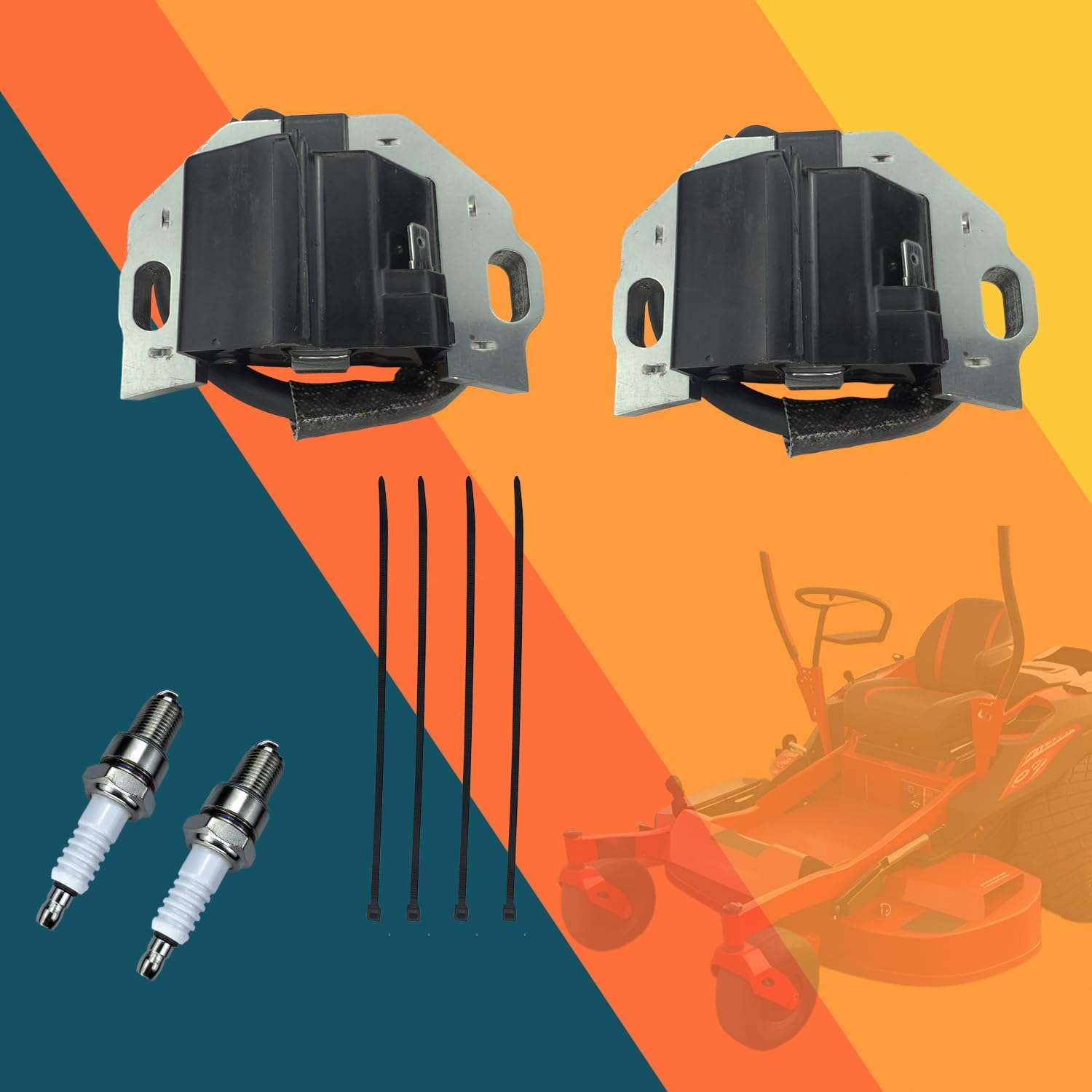 2Pcs Ignition Coil & Spark Plug for Kawasaki21171-0743 21171-0738 21171-0711 21171-0747 21171-7041 21171-7042 Fit for Kawasaki FR651V FR691V FX751V FX801V FX850V FR600V Series for John Deere Engine
