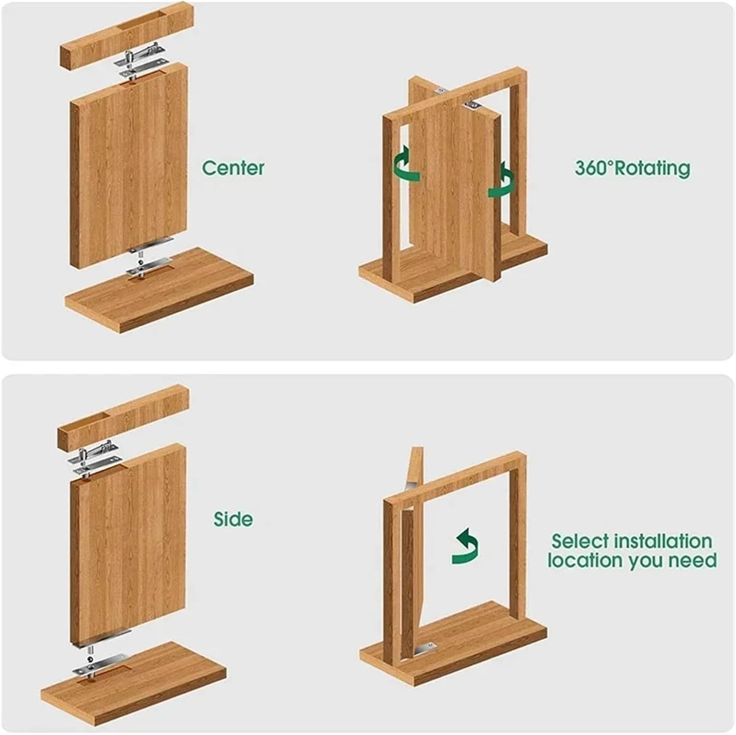 Stainless Steel 360° Rotation Wooden Invisible Door Hinges, Hidden Pivot System for Furniture Hardware
