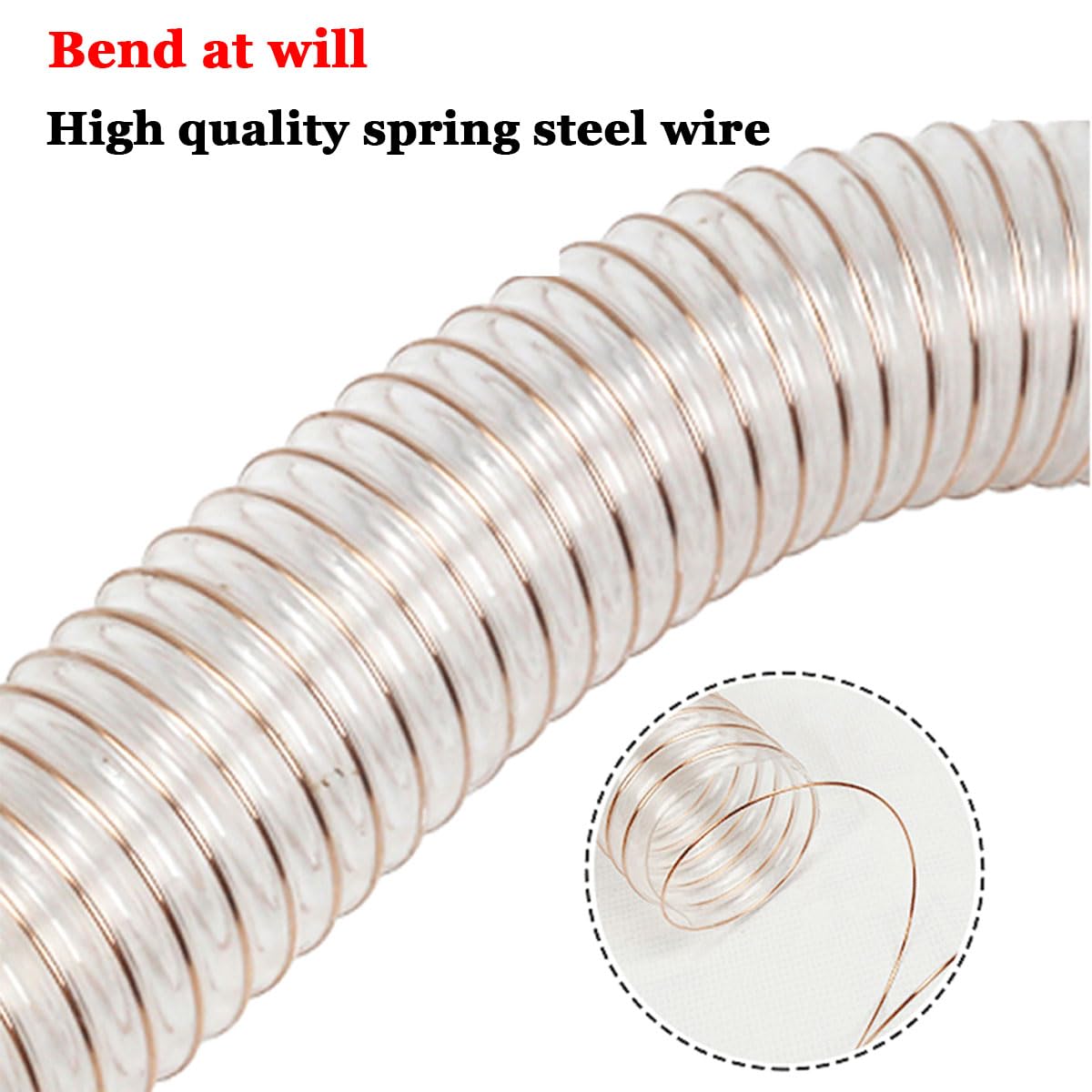 Flexibler PVC-Stahlschlauch, PU-transparenter Stahldraht-verstärkter Schlauch, 1 Meter, mehrere Größen, flexibel, langlebig, temperaturbeständig(Inner diameter: 250mm)
