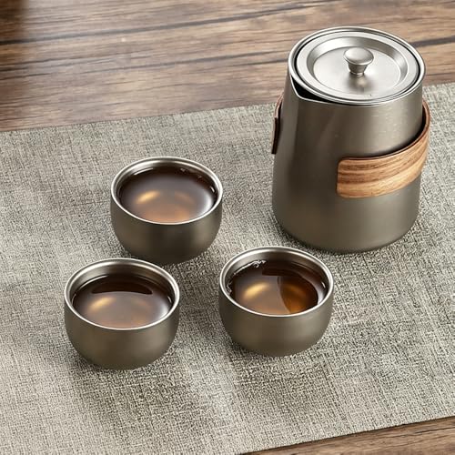 Titanium Travel Tea Set Infuser 3 Cups Nestable Compact Gongfu Teapot Kit