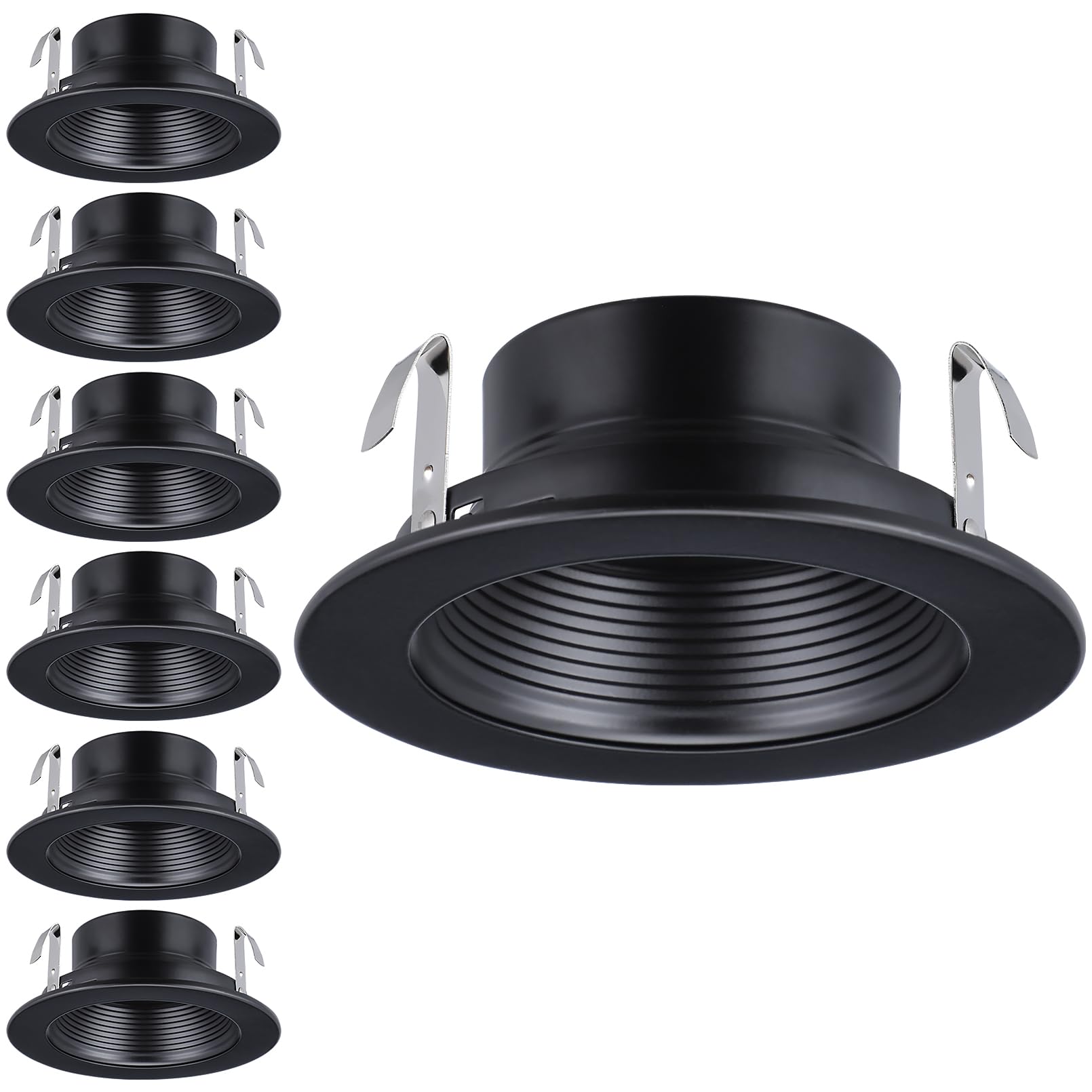 TORCHSTAR 6-Pack 4 Inch Recessed Light Trim, Black