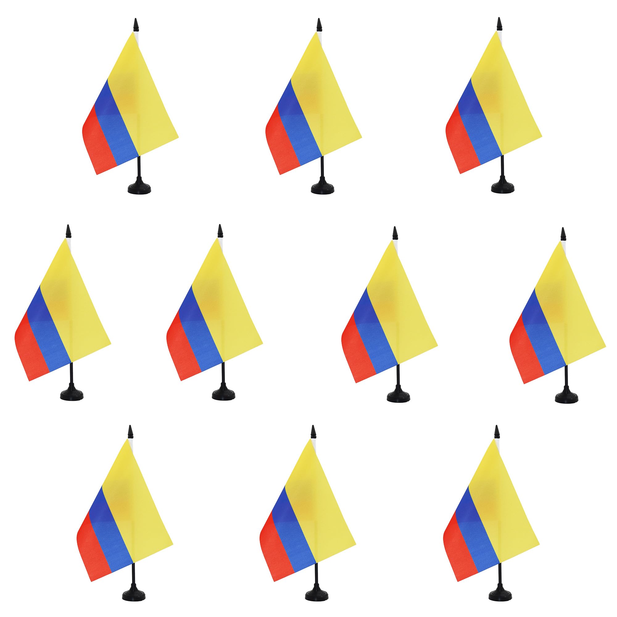 AZ FLAG - Set of 10 Colombia Table Flag 5'' x 8'' - 10 Small Colombian Office Flags 100% Polyester 21 x 14 cm - Mini Desk Flag with 10'' Pole and Black Plastic Base — image 1