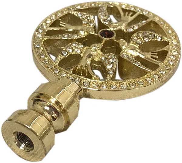 Royal Designs Bird Filigree Design 2.75" Crystal Embelishments Lamp Finial for Lamp Shade, Polished Brass - Set of 2