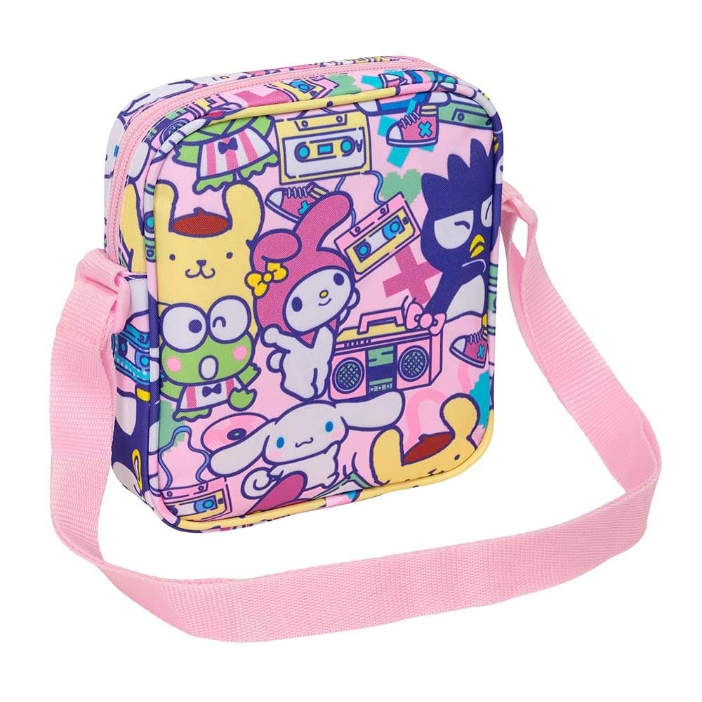 Safta | Bandolera Infantil Hello Kitty & Friends, Bolsito Cruzado con Correa Ajustable, Compartimento con Cremallera, Diseño Rosa con Personajes, Ligera y Resistente, Medidas 16x4x18 cm