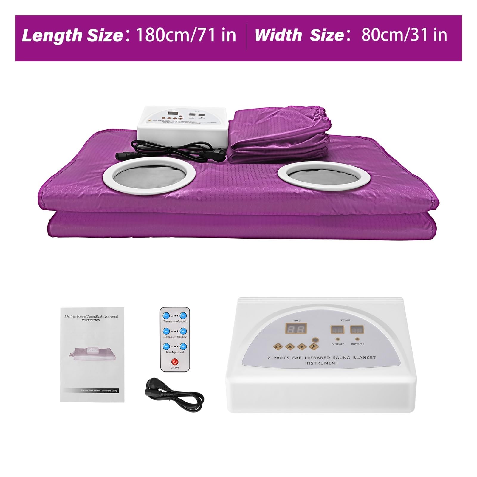 Koc do sauny, Slimmimg cyfrowy koc do sauny na podczerwień utrata masy ciała Detox termiczny, grzewczy z rękawami Salon Home Spa kobiety mężczyźni(Purple)