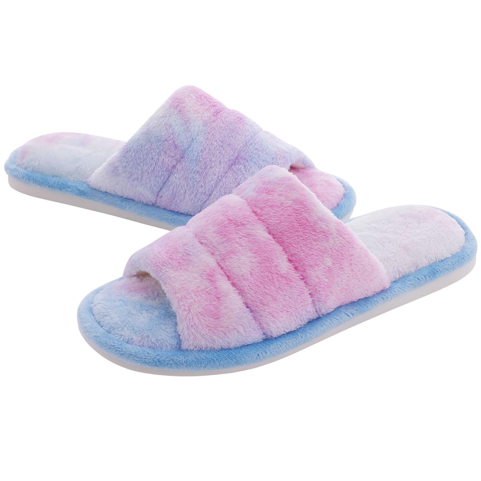 shevaluesTerry Cloth Open Toe Slippers for Women Memory Foam Slip On House Slippers
