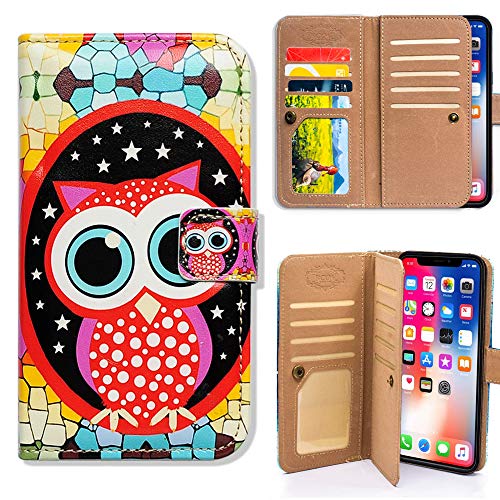 Bfun Packing iPhone XR Case,Bcov Colorful Cute Owl Multifunction Flip Folio Wallet Leather Cover Case with ID Card Credit Card Slot Holder Money Pocket for iPhone XR