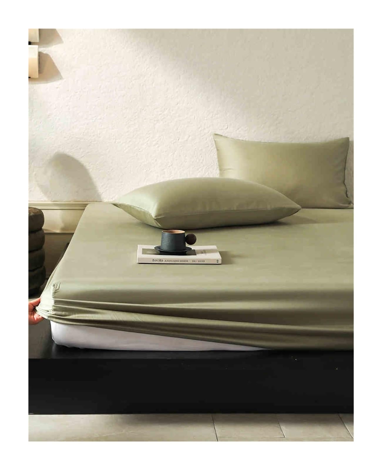 Prześcieradło z gumką 150 x 200 cm 180 x 200 cm, bawełna Tencel prześcieradło z gumką do 25 cm, miękkie i przytulne, (zielone, 150 x 200 cm + 48 x 74 cm x2)
