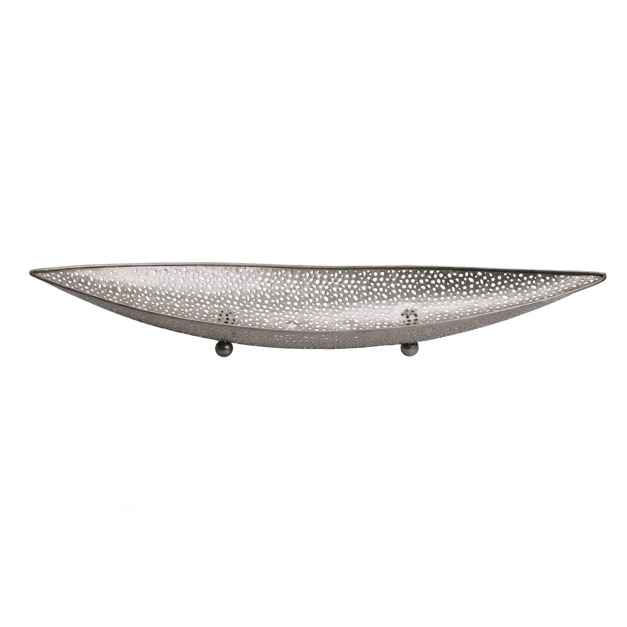 FineBuy Miska na owoce 60 x 16 x 9 cm Aluminium Srebrny Handmade | podłużny kosz na owoce w kształcie łodzi, ręcznie wykonany metalowy kosz, ażurowa miska, dekoracja stołu do kuchni