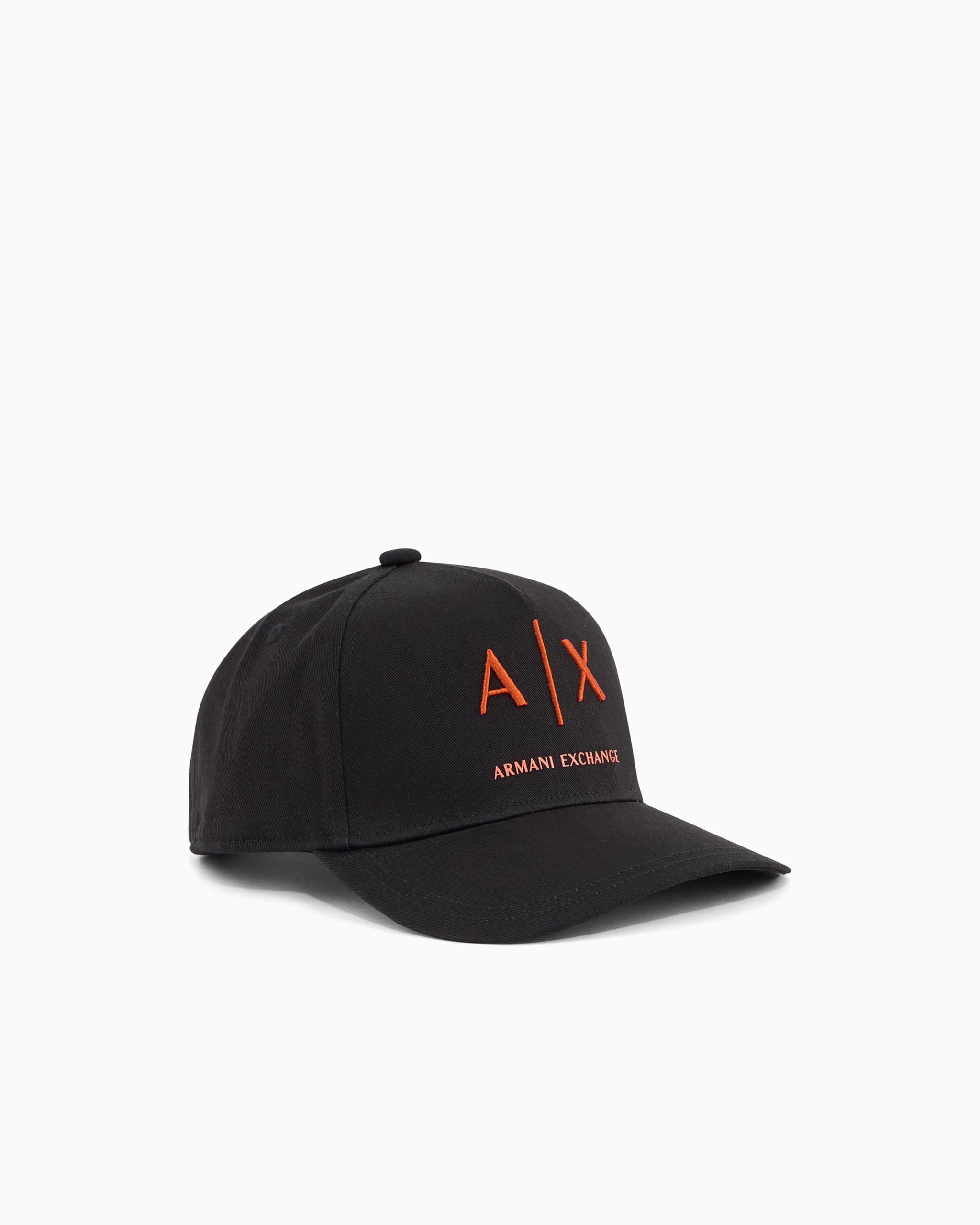 Armani Exchange Men's Black/Orange Rust Cotton Twill Logo Baseball Hat, One Size