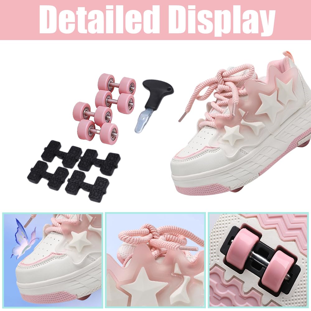 Hixingo Kinder Schuhe mit Rollen, Rollschuhe Schuhe für Mädchen, Abriebfest Skateboardschuhe 2-in-1-Multifunktional Sneaker 30-40 EU