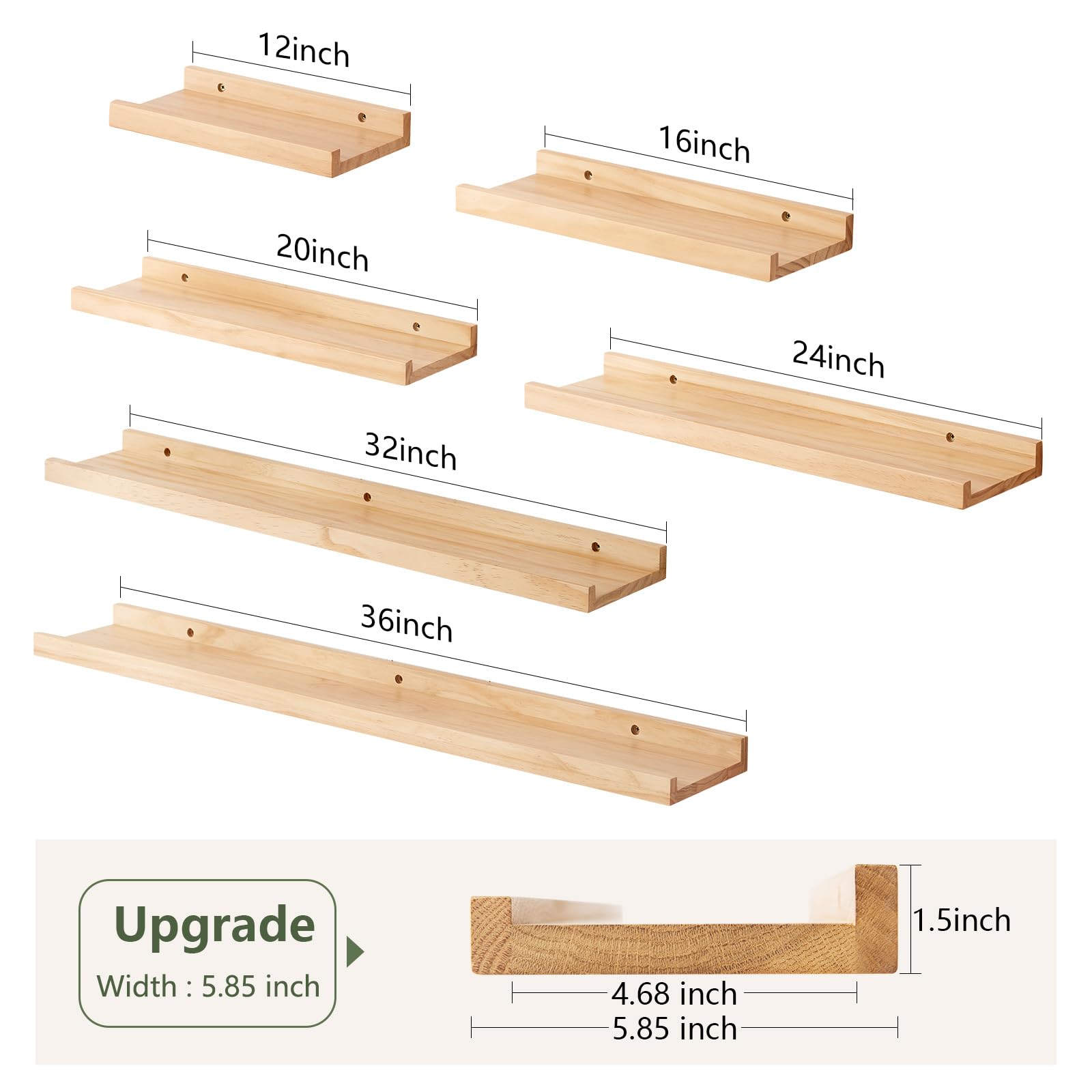 Rsuwiz Wood Floating Shelves Set of 2 Pine Wood Wall Shelf 12 inches, Floating Shelf for Wall Mounted - Upgrade Width 5.85