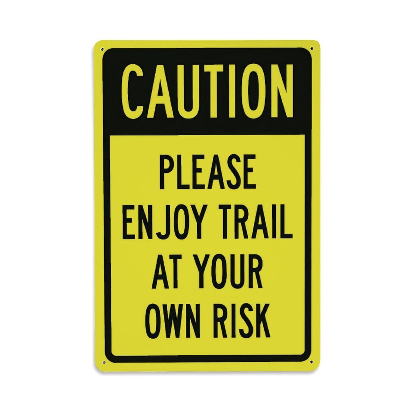 Caution Trail At Your Own Risk Yellow Vertical Sign Vintage Aluminium Metal Sign, Retro Wall Decor for Home, Bar, Garage & Farmhouse 30x20cm