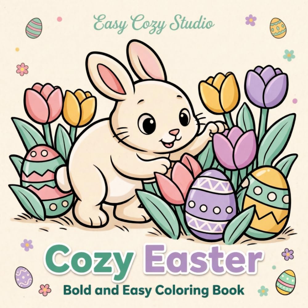 Cozy Easter Bold and Easy Coloring Book: Adorable Easter-Themed Designs for Relaxation and Stress Relief, Fun for Adults, Seniors, Teens & Kids