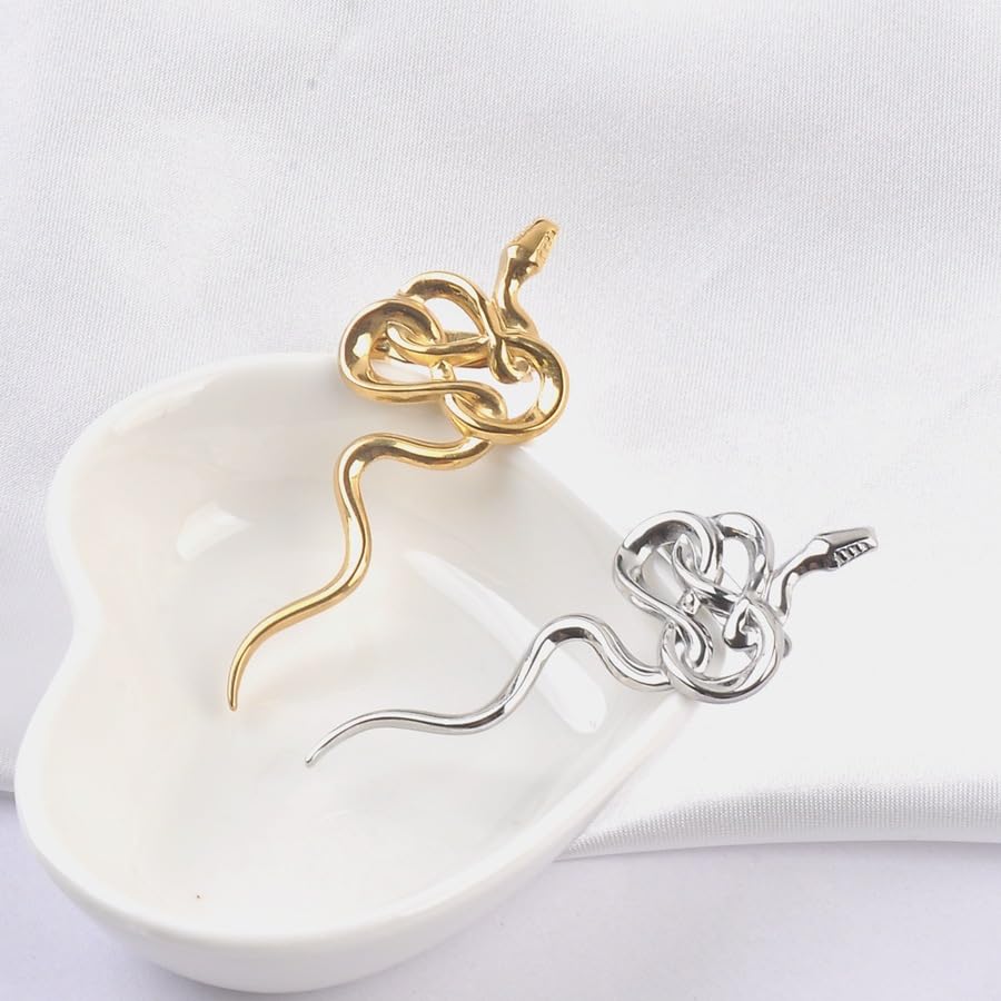 Image of Dainty Long Snake Brooch Pin Gothic Simple Sanke Pin Stainless Steel Smooth Snake Collar Pin Coat Suit Accessory Metal Animal Lapel Pin Banquet Badge Pins Backpack Bag Brooches Pin for Women Men