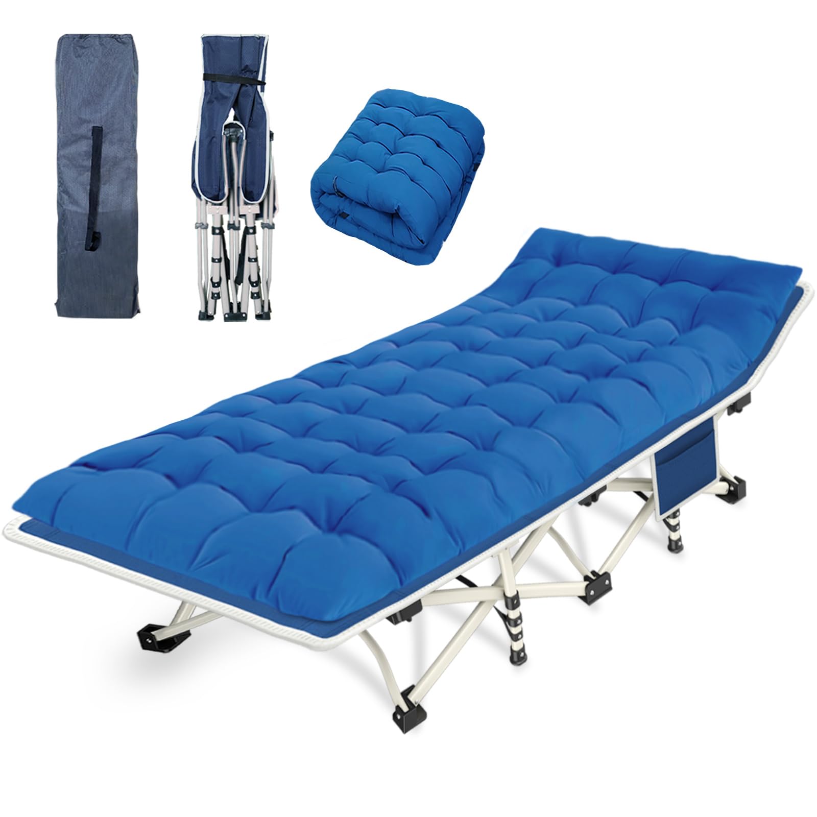 Camping Cots with Comfortable Mattress Sleeping Bed for Camping Folding Cot with Pad Heavy Duty Sleeping Cot with Carry Bag Guest Cots for Adults Easy to Set Up Office Nap Vacation Outdoor Indoor