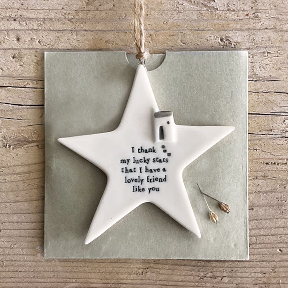East of India Porcelain Hanging Star - Thank My Lucky Stars - Keepsake Gift For Friends, Gold - Image 2
