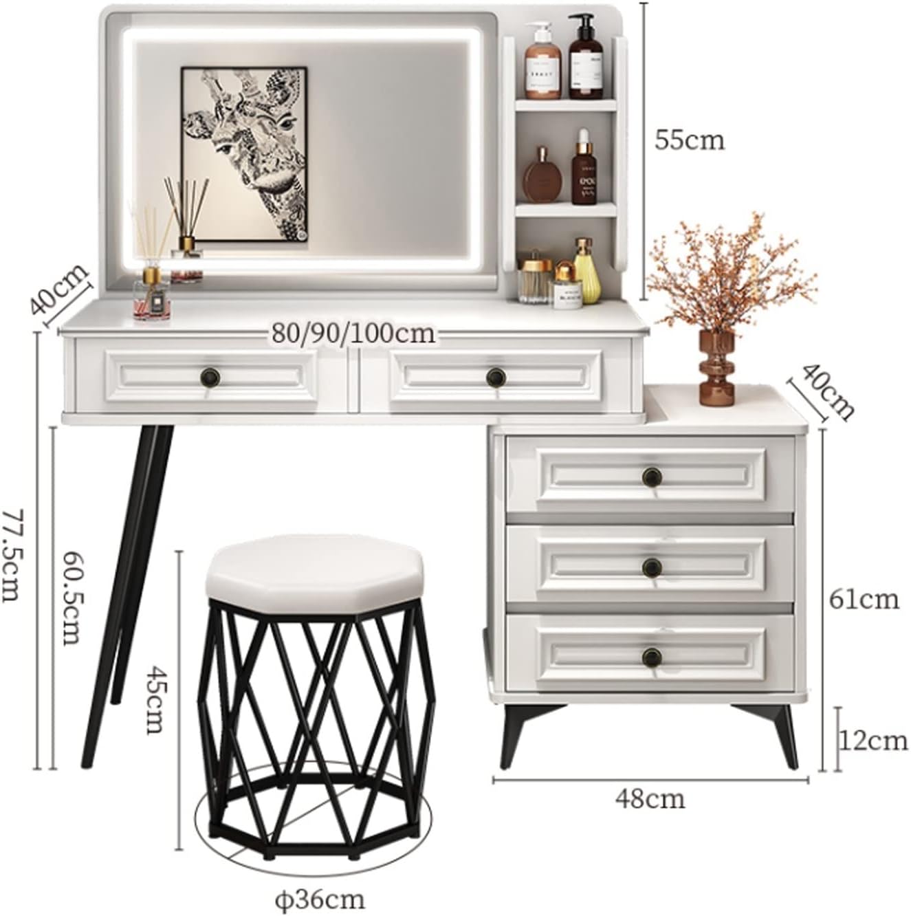 化粧台 ドレッサー 寝室 シンプル 小さい アパートメント 化粧テーブル ミラー付き デスク 収納 収納 サイドキャビネット セット