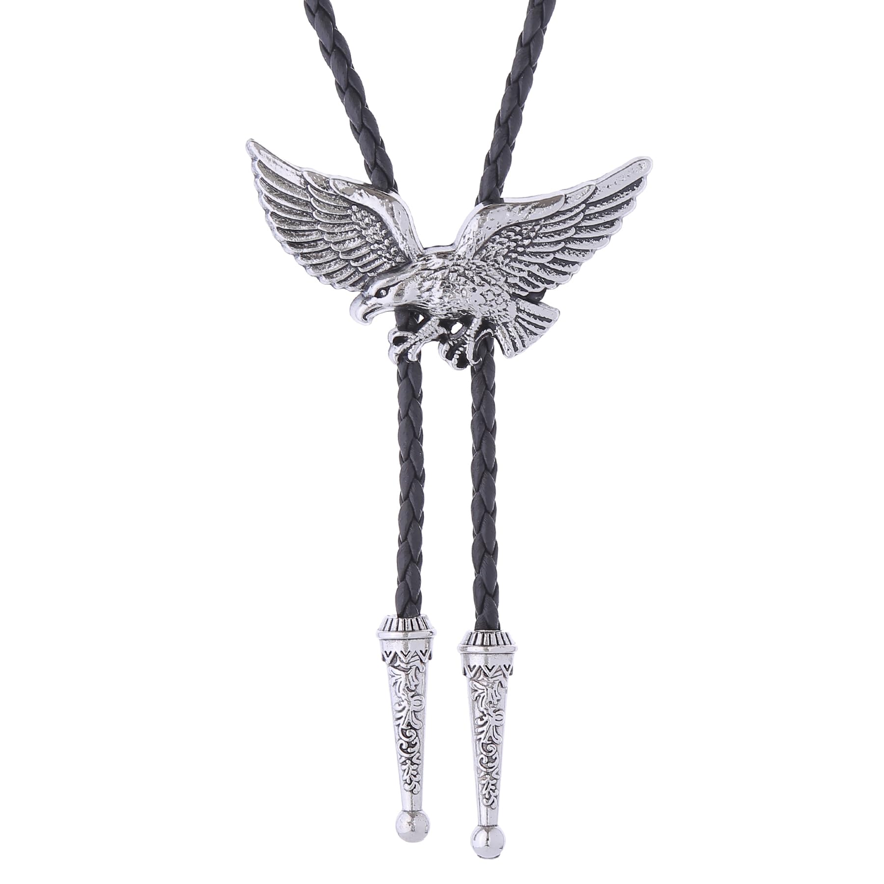 Btilasif Bolo Tie for Men Western Cowboy American Eagle Bolo Tie Leather Necktie Necklace Costume Accessories,silver