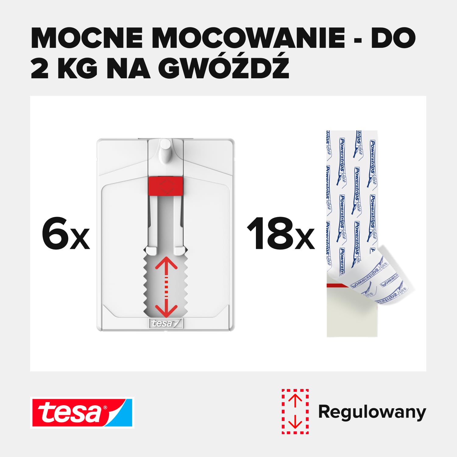Tesa Powerstrips Wieszak, Biały, 6 x 2,0kg
