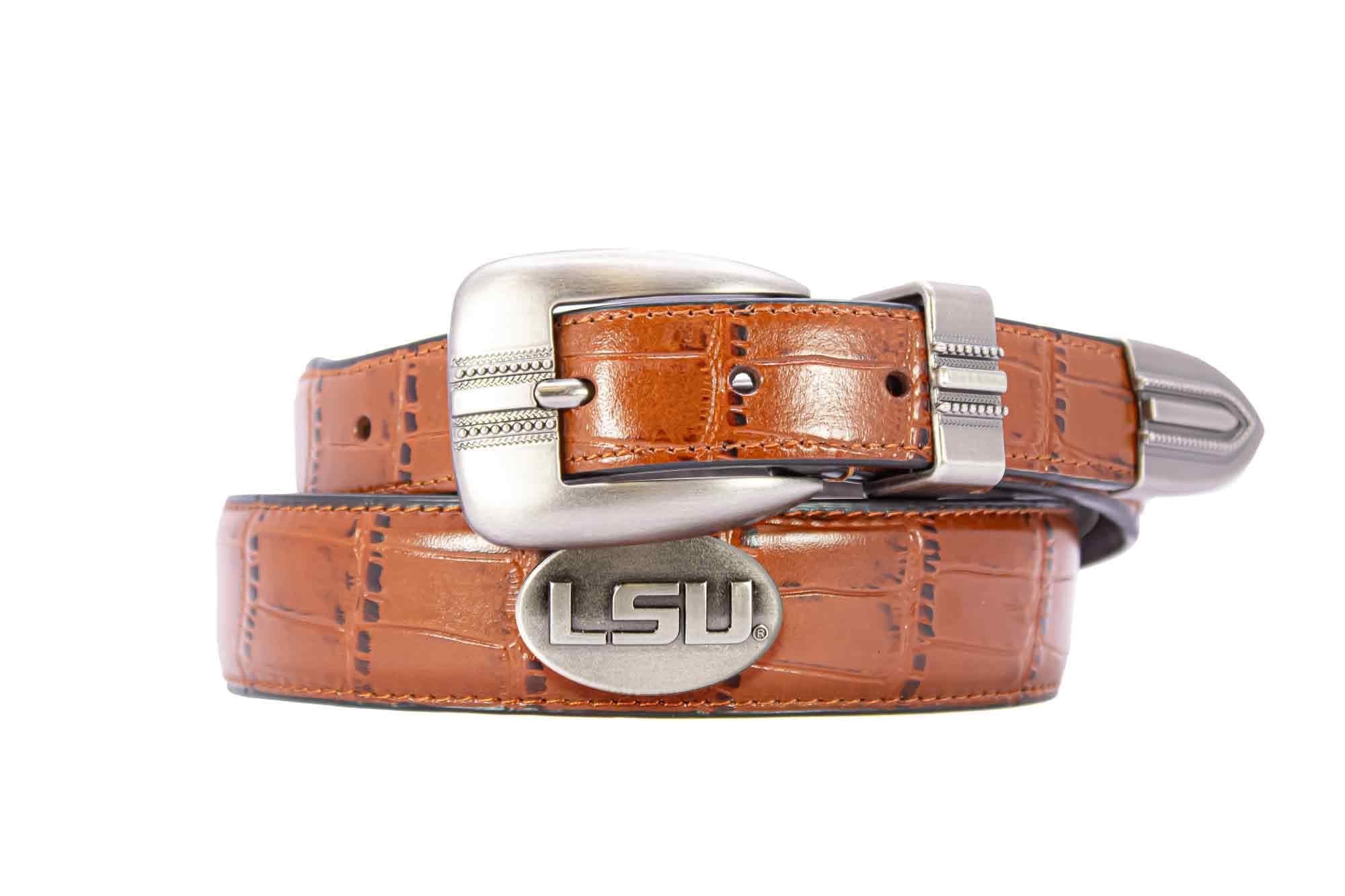 NCAA Lsu Tigers Crocodile Tip Leather Concho Belt
