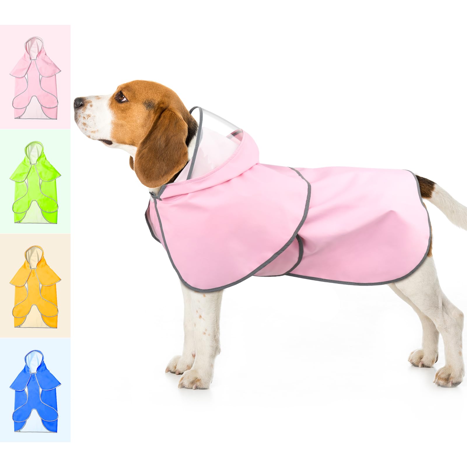 BSEENReflective Dog Raincoat - Waterproof Dog Rain Coat, Lightwaight Dog Rain Jacket, Hooded Dog Poncho with Transparent Cap Brim (Pink, Medium)