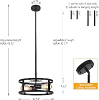 Vista 3 de Industrial Black Semi Flush Mount Ceiling Light,Farmhouse Kitchen Lighting, Sloped Ceilings Lights Fixtures for Dining Room Hallway Entryway, 2-Light