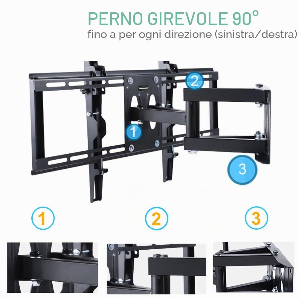 Supporto da Parete Angolo per TV 32-40 Pollici, Braccio Staffa tv da Parete Dritto per 32-65 Pollici, Girevole 90 ° Inclinabile di ±15°, Peso Max 35kg, Max VESA 400x600mm