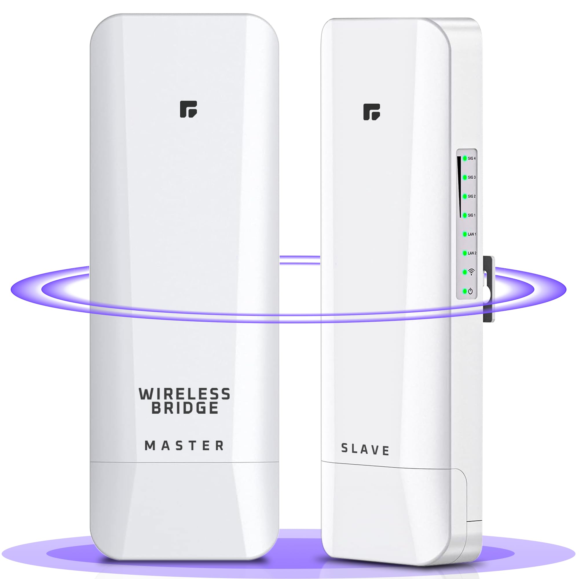 Lot de 2 ponts sans fil pré-configurés longue portée pour point à point, pont réseau haute vitesse 5 GHz avec hotspot, pour magasins, grange, garage, bâtiment, port LAN 100/1000 Mbps. Lot de 2 (5 km)