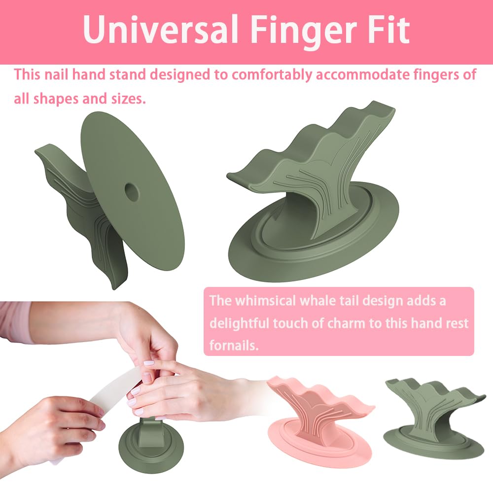 Silicone Nail Art Finger Rest with Suction Cup Base, Whale Tail Design, Green and Blue, Professional Manicure Hand Support, 2 Count