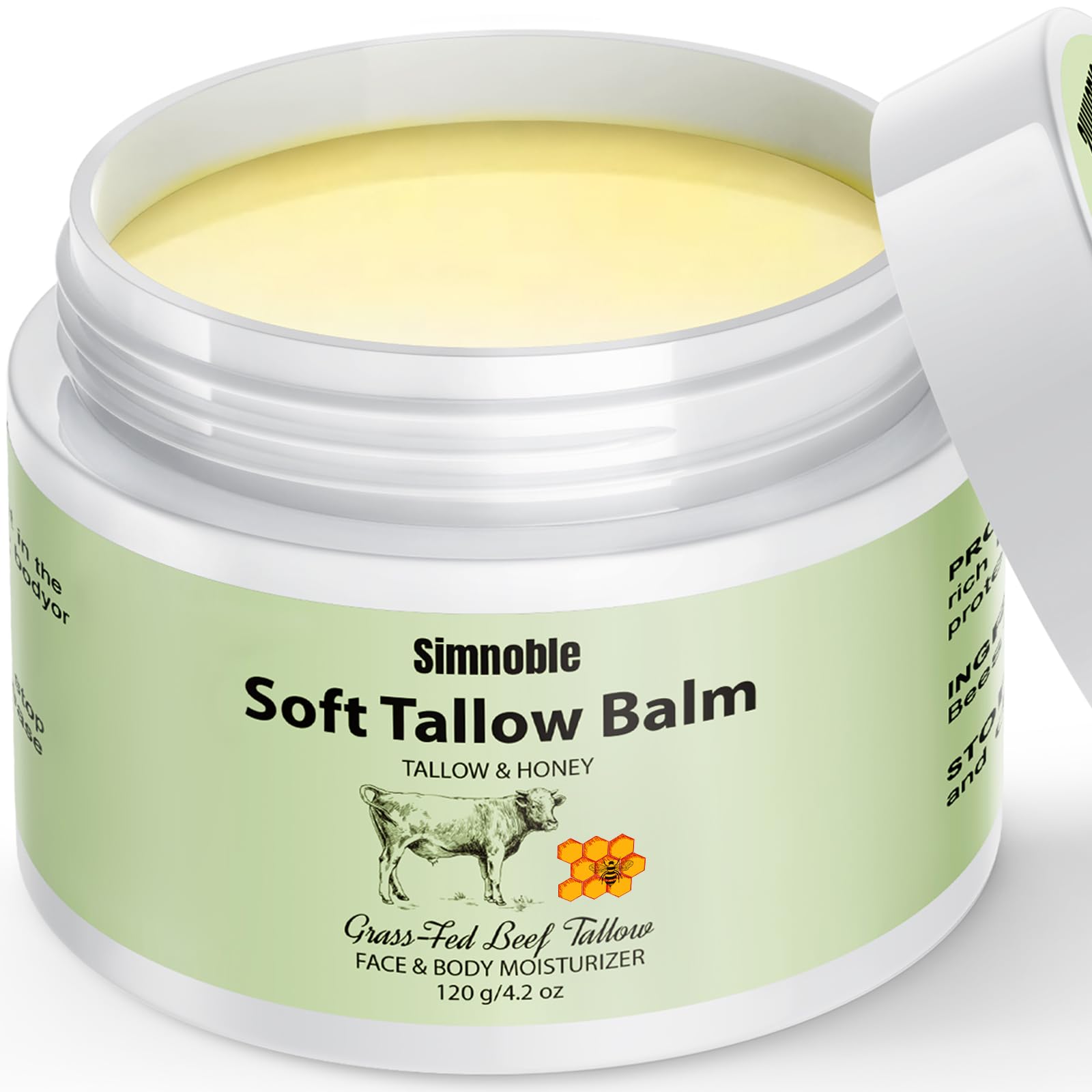 Beef Tallow Skin Care 120g, Beef Tallow and Honey Balm, Natural Tallow Face Moisturizer, Grass Fed Organic Tallow Face Cream Moisturizer Body Lotion Skin Care for Sensitive Skin