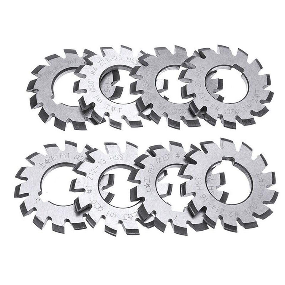 DREAWOO 8pcs HSS M1-Diameter 22mm PA20?? 20 Degree #1-8 Involute Gear Cutters Set