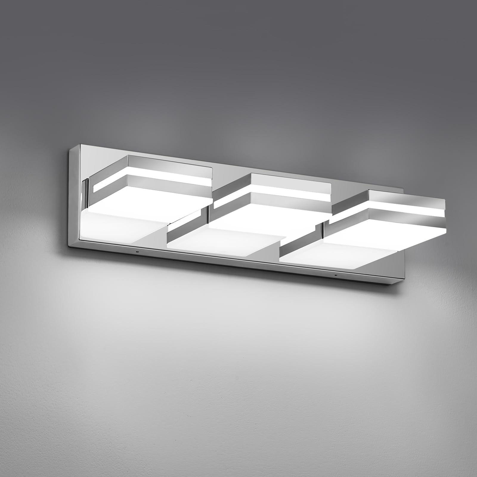 Modern LED Small Bathroom Lights Fixtures(3-Light),Stainless Steel Chrome Acrylic Wall Lighting,Vanity Lights for Bathroom Over Mirror(6000K 16in)