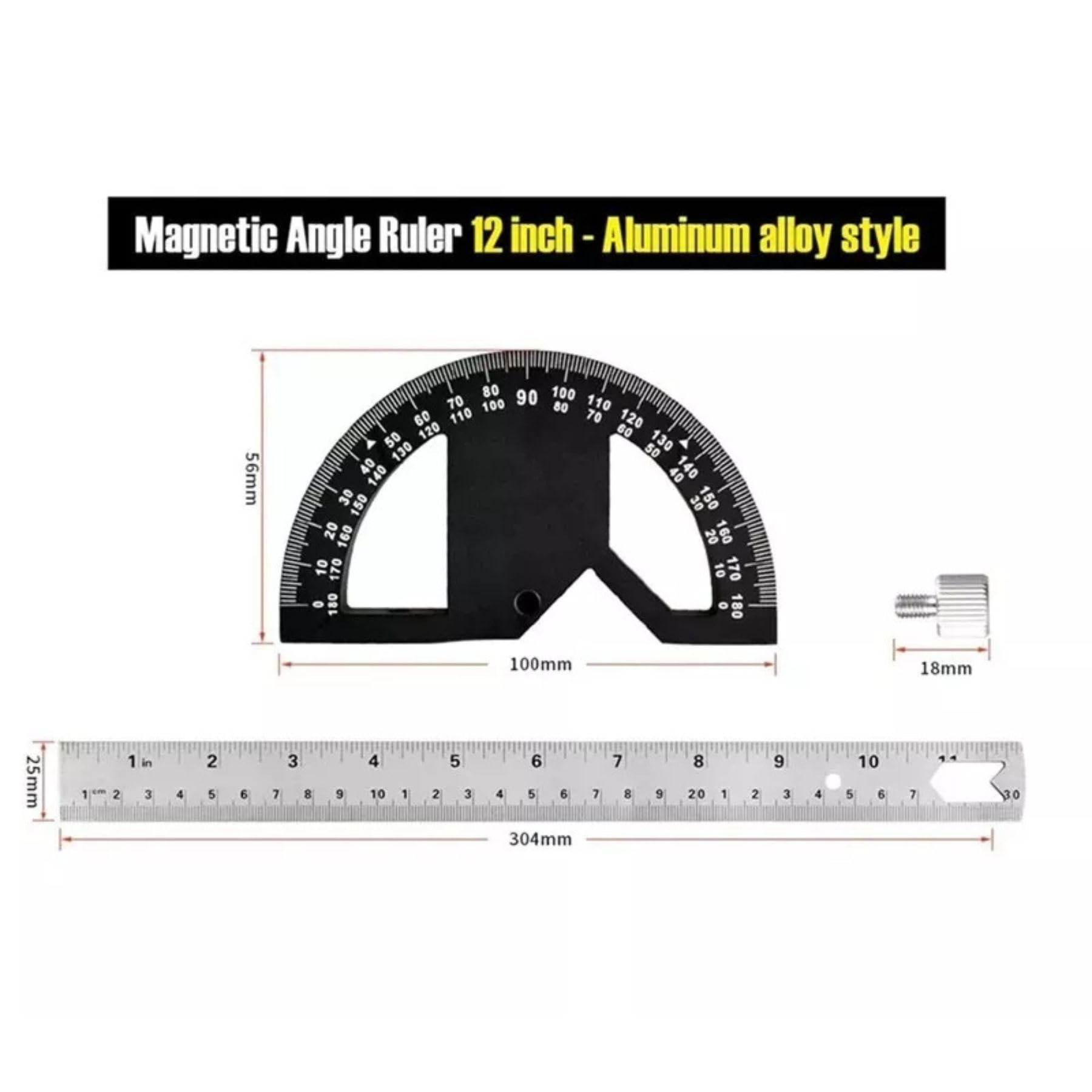 12" Inch Metal Adjustable Protractor / 0-180° Degrees Angle Ruler Gauge Measure Tool for DIY Builders - Image 4