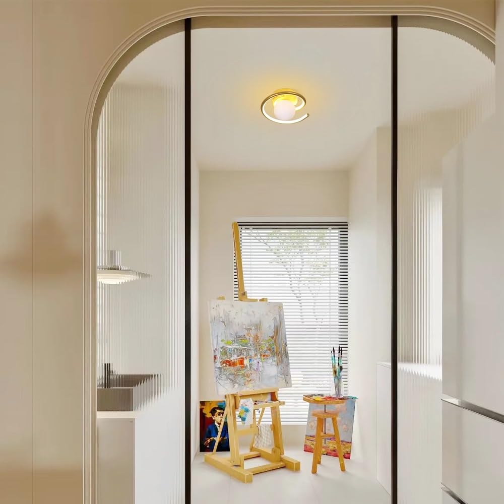 Złota lampa sufitowa do montażu podtynkowego Kreatywna konstrukcja spiralna Metalowe lampy sufitowe Akrylowe kule Sufitowe oprawy oświetleniowe do salonu Sypialnia Korytarz Przedpokój(White)
