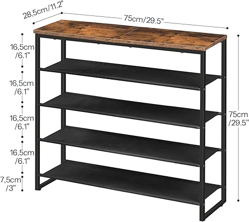 Miniatura 3 de HOOBRO Zapatero, organizador de almacenamiento de zapatos de 5 niveles con 4 estantes de tela Oxford y panel superior, capacidad para 16-20 pares de