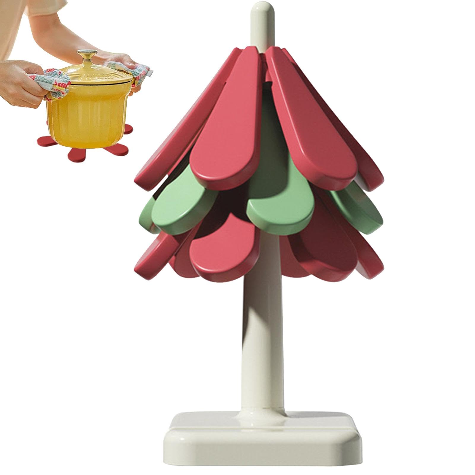 Humkopnl Pot Mat - Christmas Tree Trivet Mat Silicone Plate Pan Hot Coasters - Heat Resistant Bowls and Teapots Coaster, Set of 3 Tree Shape Trivets Multifunctional Hot Pad for Home