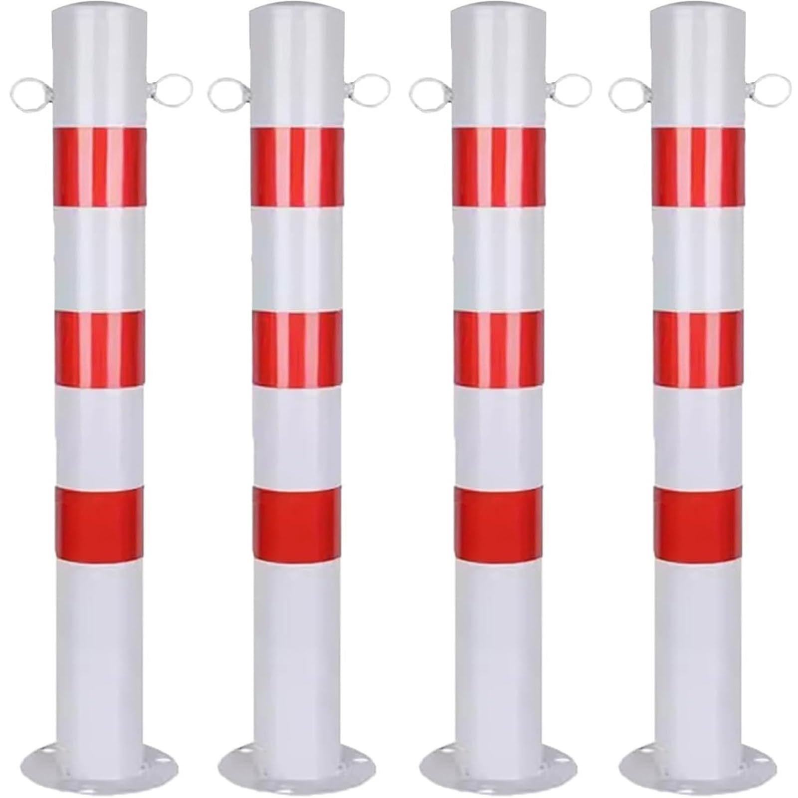 Hczkiujy Red White Steel Safety Bollard With Chain Hook, Reflective Parking Post For Traffic Control, Floor Mount For Parking Lots And Sidewalks ( 4Pcs)