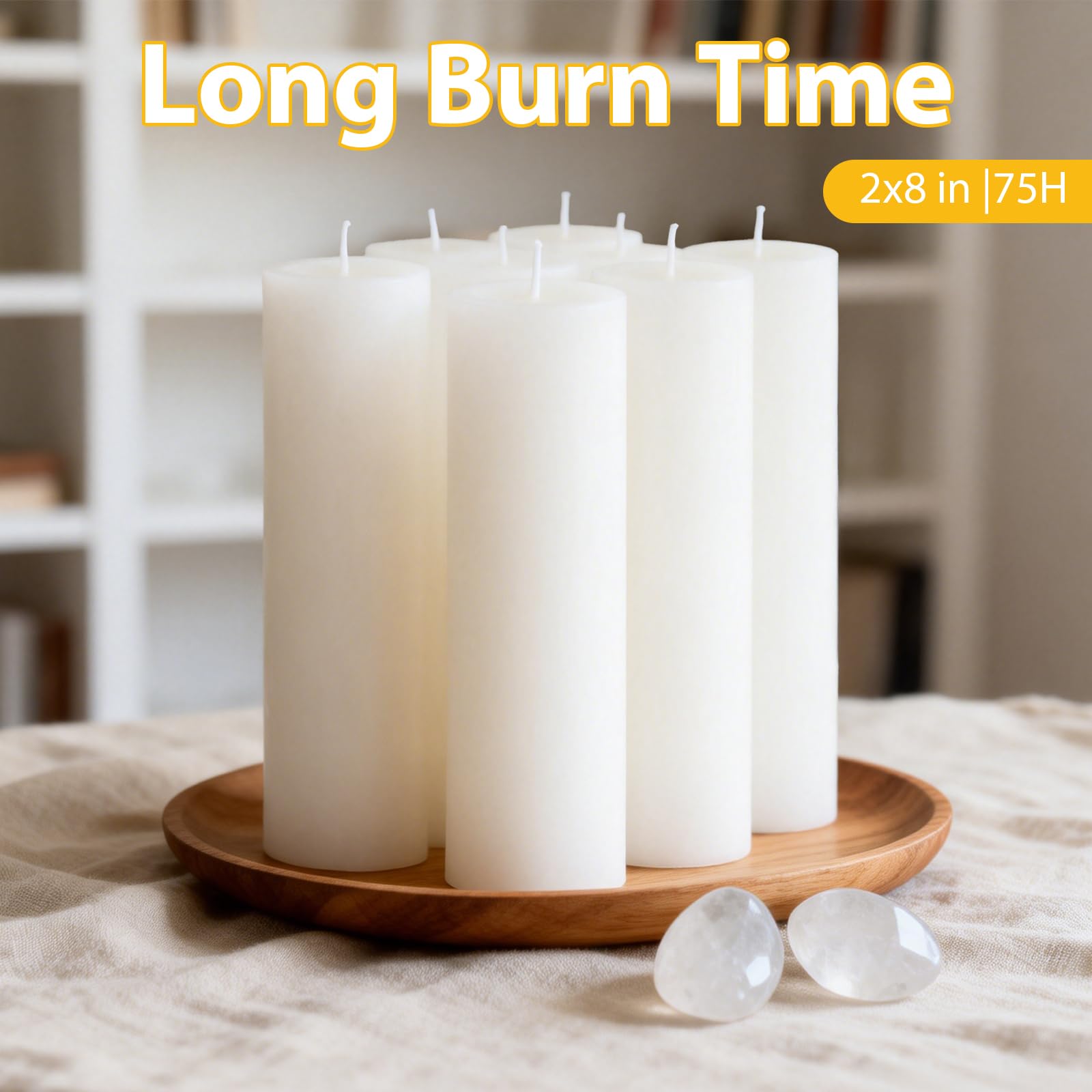 Paquete de 24 velas blancas sin perfume de 20,3 cm, sin goteo, sin humo, velas cilíndricas de combustión limpia para bodas, decoración del hogar, iglesia e iluminación de emergencia