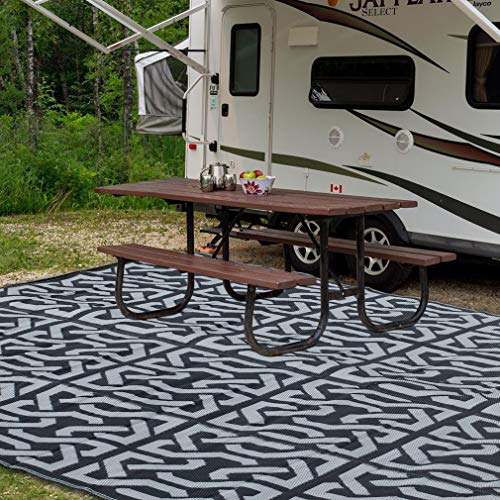 ATDAWN Reversible Mats, 9' x 12' Plastic Straw Rug, Fade Resistant Area Rug