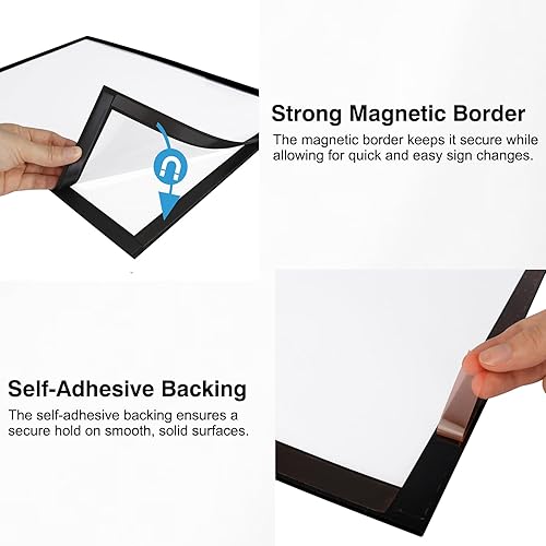 Miniatura 4 de Marco para póster de ventana de 11 x 17 pulgadas, hecho de PVC duradero y magnético fuerte, marco de exhibición flexible autoadhesivo, negro,