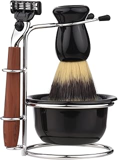 Conjunto de ferramentas de barbear 4 em 1 em aço inoxidável Suporte para escova de barbear Suporte de sabão Tigela Conjunto de escova de barbear Ferramentas de limpeza de barbear lamina de barbear,escova de barbear,porta-navalha,suporte de navalha,ferramenta de barbear Silver