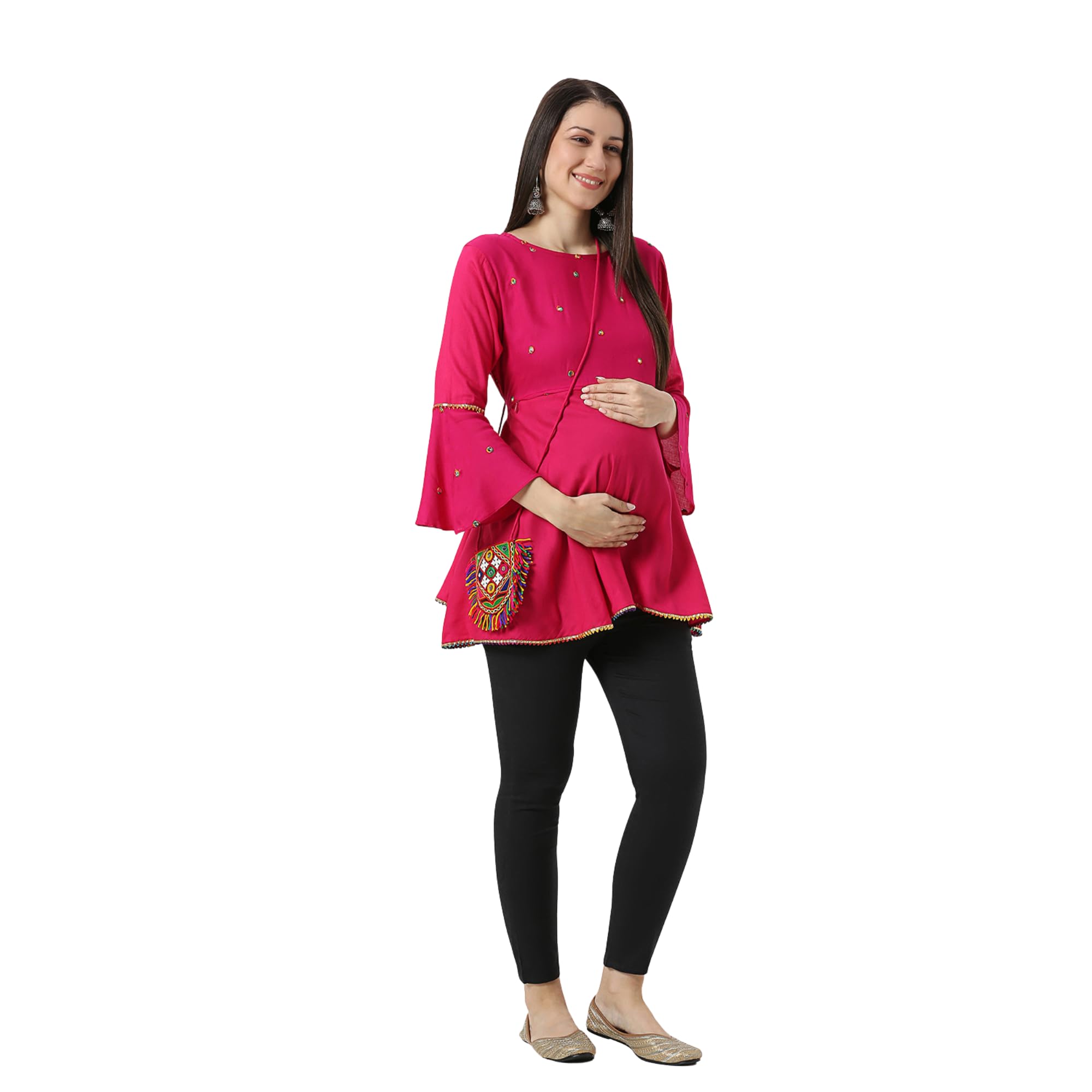 Pink Umbrellacut Rayon Maternity Top-image-42