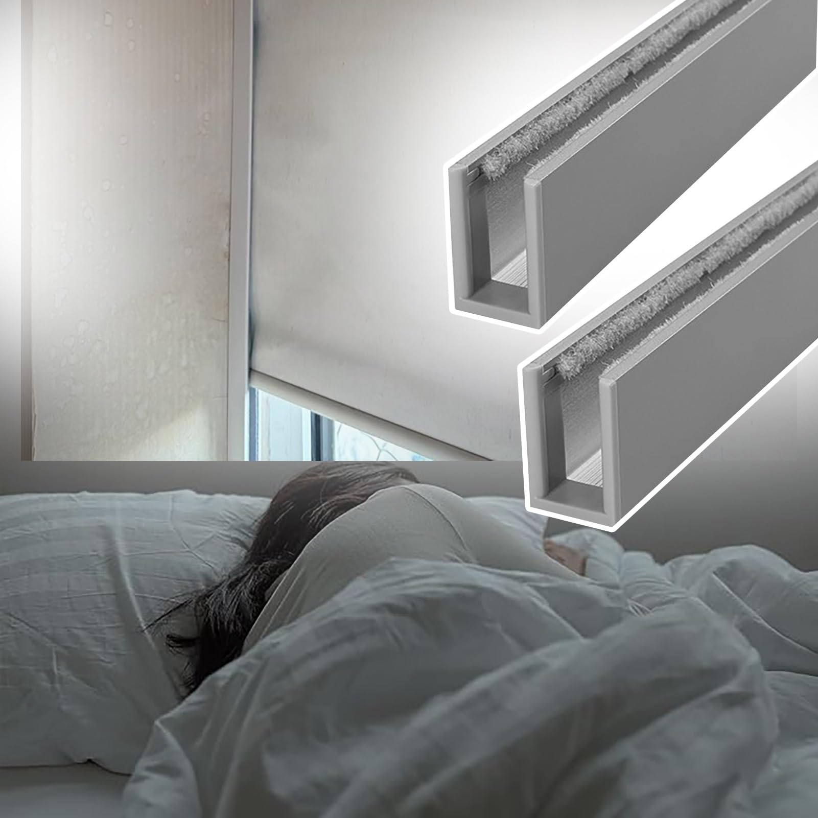 Jievmrs Gray 2 Pcs Bedroom Blackout Light Blocking Strips For Roller Blinds, U-Channel Light Blockers Side Tracks For Window Shades, Nursery Blackout Side Rail(,116Cm(45.7In))
