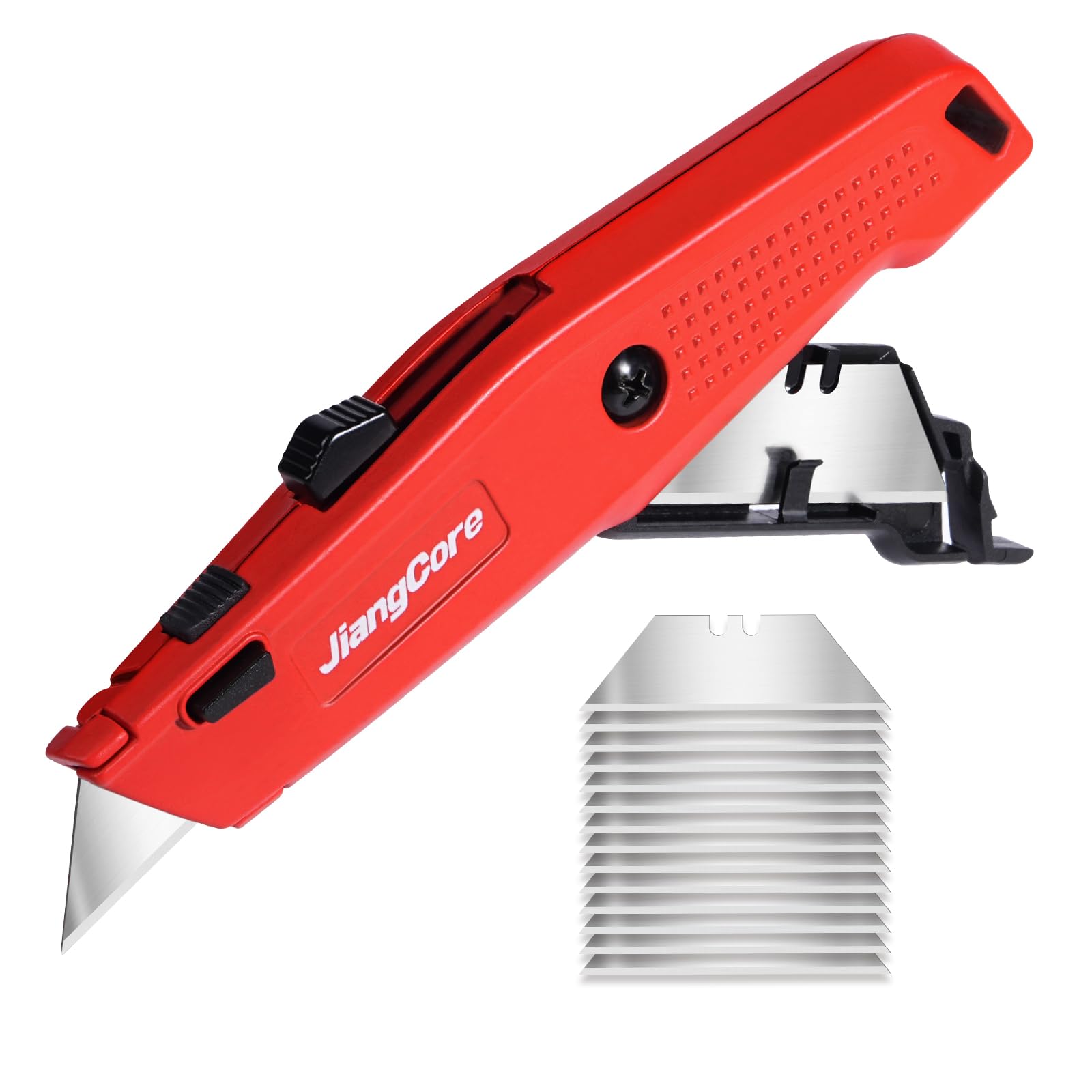 Premium Utility Knife with 14 Blades - Heavy Duty Retractable Work Knife, Precision Cutting for DIY, Cardboard, Packaging - Ergonomic Grip &