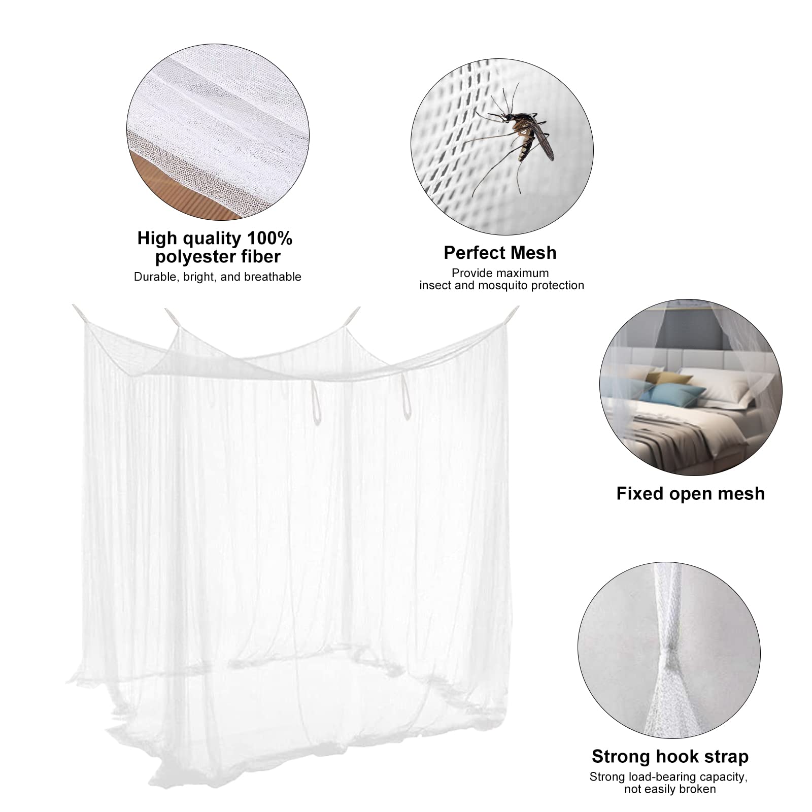 Mosquitera, mosquitera grande para cama doble, toldo cuadrado de malla, mosquitera portátil decorativa para el hogar para acampar al aire libre, viajes, 200 x 210 x 220 cm (blanco)