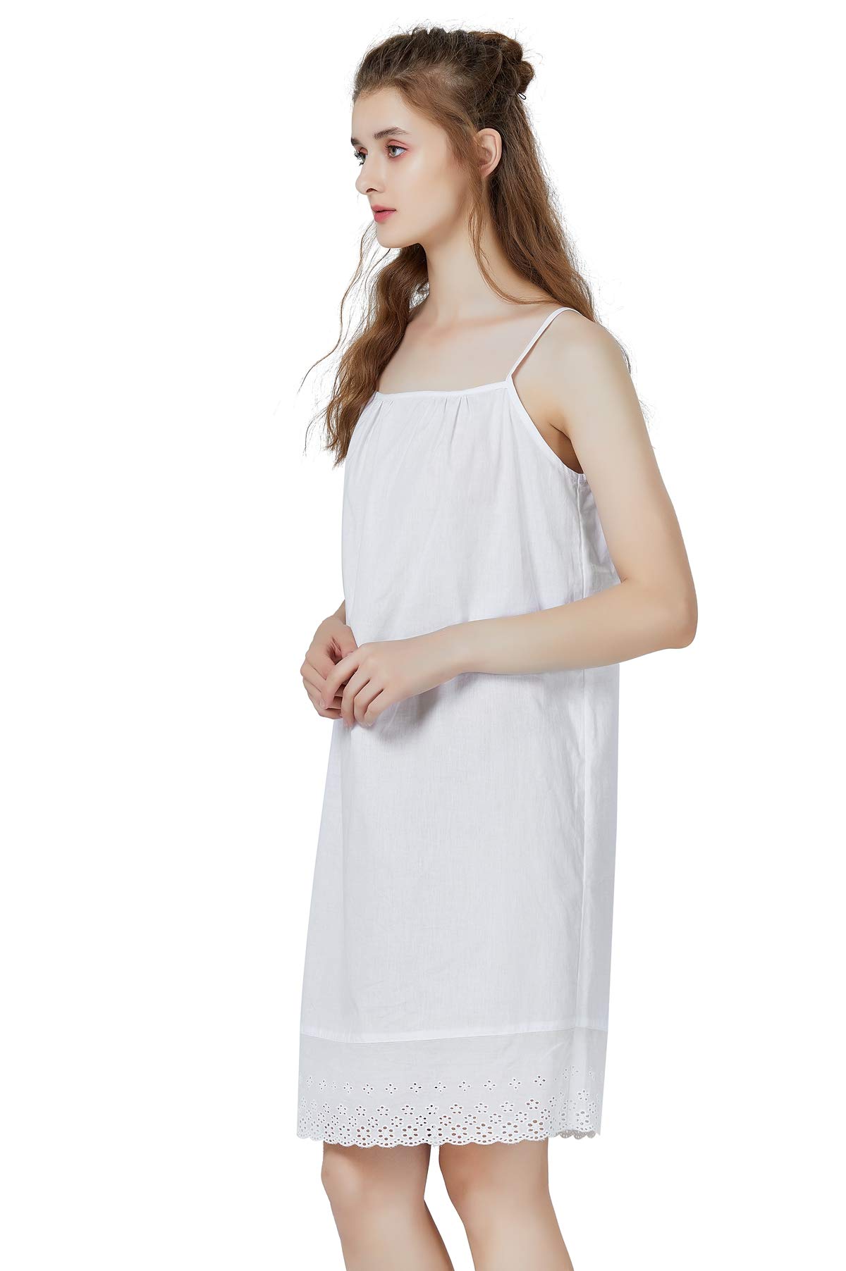 BEAUTELICATE Sottoveste Donna 100% Cotone Fatto a Mano Vittoriano Vintage Camicia da Notte Tracolla Regolabile Avorio